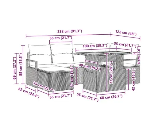 7 Daļu Dārza Dīvānu Komplekts Ar Spilveniem Bēšā Poli Rotangpalma Vidaxl