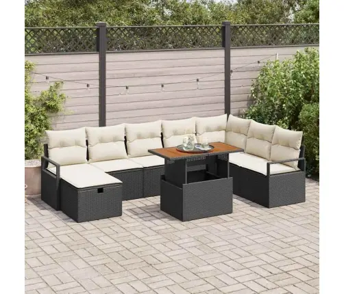 9 Gabalu Dārza Dīvānu Komplekts Ar Spilveniem Melns Poli Ratanā Vidaxl