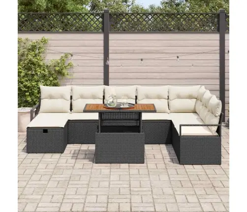 9 Gabalu Dārza Dīvānu Komplekts Ar Spilveniem Melns Poli Ratanā Vidaxl