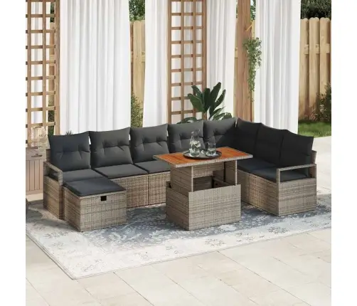 9 Daļu Dārza Dīvānu Komplekts Ar Spilveniem Pelēka Poli Rotangpalma Vidaxl