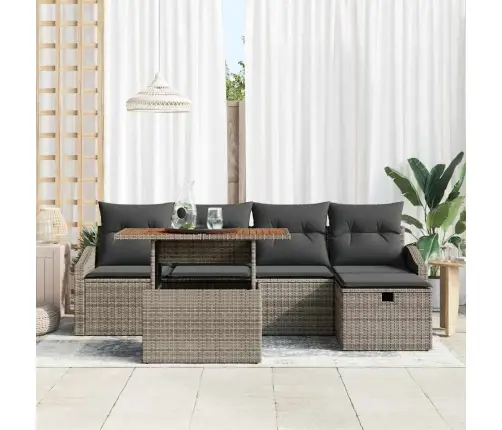 6 Daļu Dārza Dīvānu Komplekts Ar Spilveniem Pelēks Polirattan Vidaxl