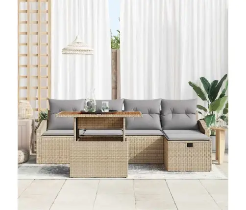 6 Gabalu Dārza Dīvānu Komplekts Ar Spilveniem Bēša Poli Rotangpalma Vidaxl