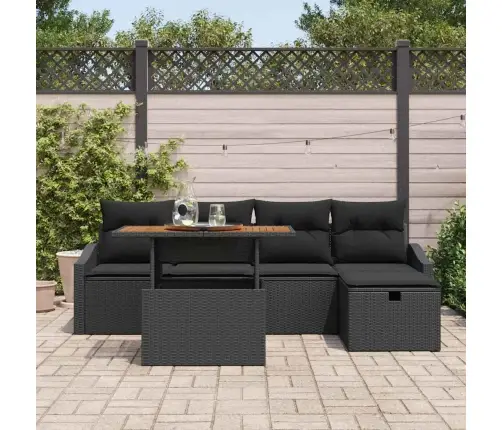 Sodo Sofų Rinkinys Su Pagalve 6 Pcs Juoda Poliratanas