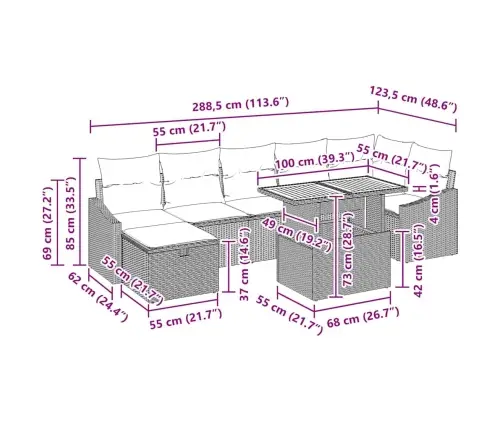 Dārza Dīvānu Komplekts Ar Spilvenu 8 Pcs Melna Poliratāns Vidaxl