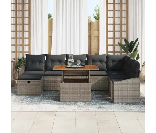 9 Gabalu Dārza Dīvānu Komplekts Ar Spilveniem Pelēks Polyrattan Vidaxl