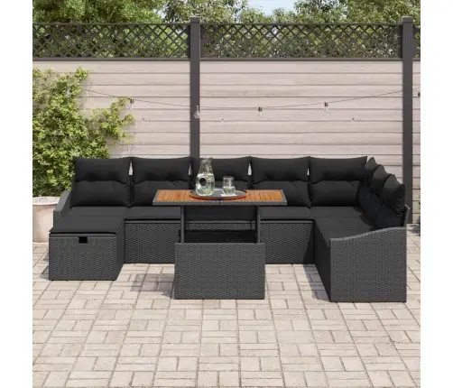 Sodo Sofų Rinkinys Su Pagalve 9 Pcs Juoda Poliratanas