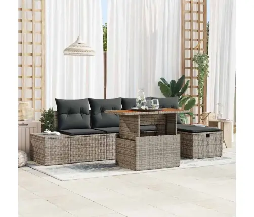 6 Gabalu Dārza Dīvānu Komplekts Ar Spilveniem Pelēkā Rotangpalmas Vidaxl