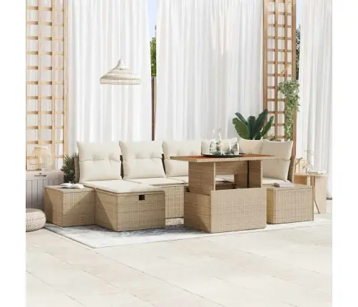 7 Gabalu Dārza Dīvāna Komplekts Ar Spilveniem Bēšs Polietilēna Rotangpalma Vidaxl