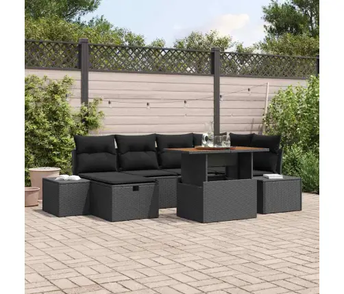 Dārza Dīvānu Komplekts Ar Spilvenu 7 Pcs Melna Poliratāns Vidaxl