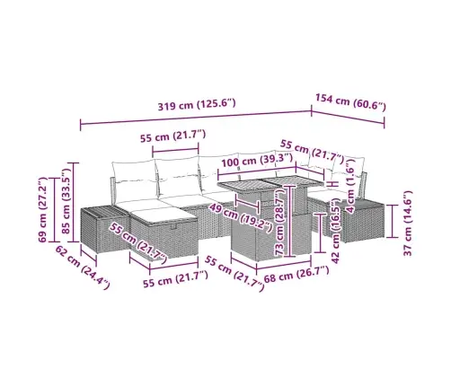 Sodo Sofų Rinkinys Su Pagalve 8 Pcs Juoda Poli Ratanas