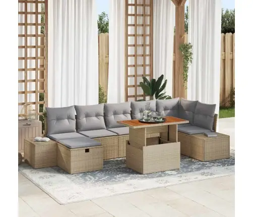 Sodo Sofų Rinkinys Su Pagalve 8 Pcs Smėlio Poliratanas