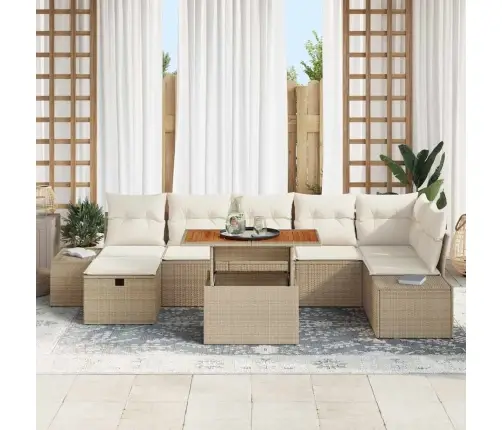 8 Daļu Dārza Dīvānu Komplekts Ar Spilveniem Bēšā Poli Rotangpalmu Vidaxl