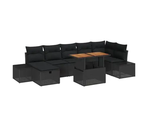 Sodo Sofų Rinkinys Su Pagalve 8 Pcs Juoda Poliratanas