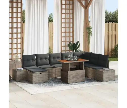 9 Gabalu Dārza Dīvānu Komplekts Ar Spilveniem Pelēkā Poli Rotangpalmas Vidaxl