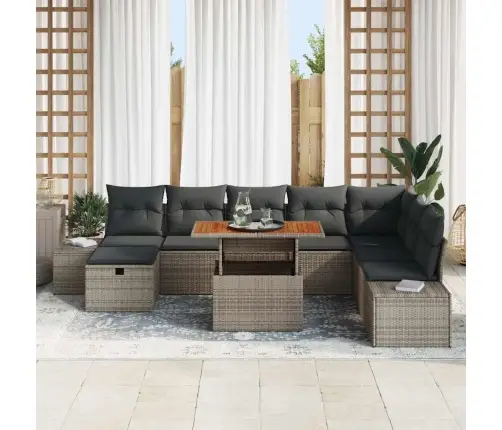 9 Gabalu Dārza Dīvānu Komplekts Ar Spilveniem Pelēkā Poli Rotangpalmas Vidaxl