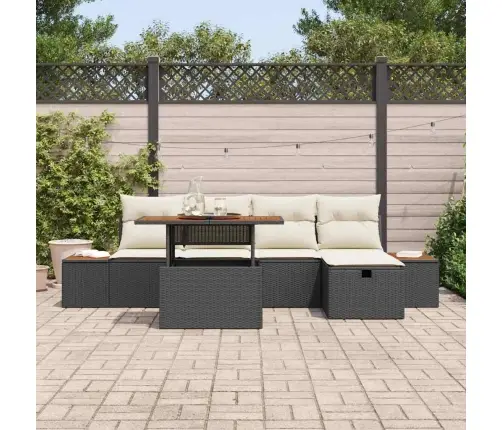 Sodo Sofų Rinkinys Su Pagalve 6 Pcs Juoda Poliratanas