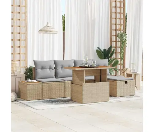Sodo Sofų Rinkinys Su Pagalve 6 Pcs Smėlio Poli Ratanas