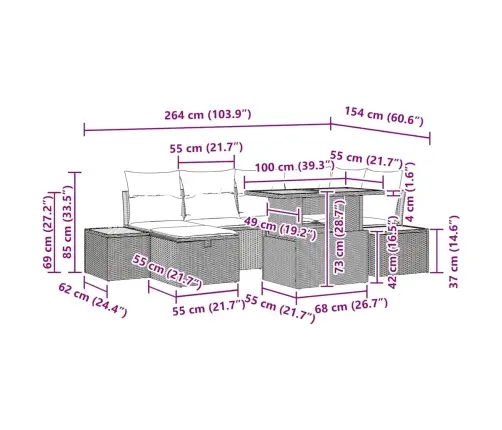 7 Daļu Dārza Dīvānu Komplekts Ar Spilveniem Pelēkā Krāsā Vidaxl