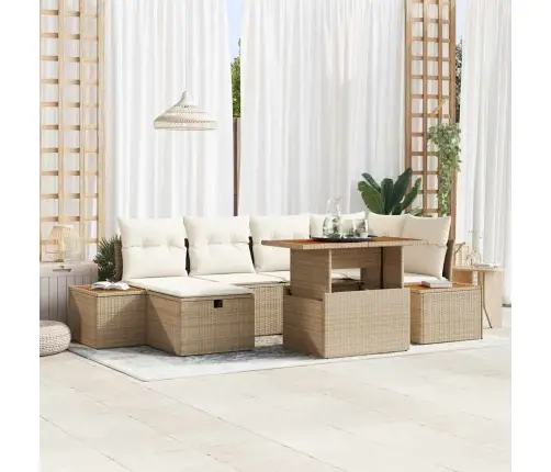 Sodo Sofų Rinkinys Su Pagalve 7 Pcs Smėlio Poliratanas