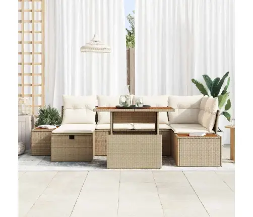 Sodo Sofų Rinkinys Su Pagalve 7 Pcs Smėlio Poliratanas