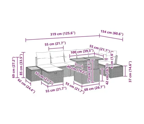 8 Daļu Dārza Dīvānu Komplekts Ar Spilveniem Bežā Poli Rotangā Vidaxl