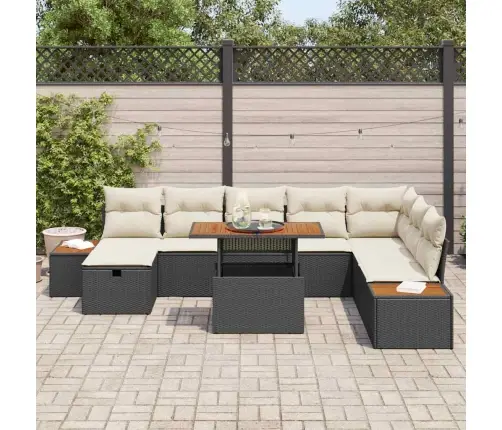 9 Gabalu Dārza Dīvānu Komplekts Ar Spilveniem Melnā Poli Rotangpalmas Vidaxl