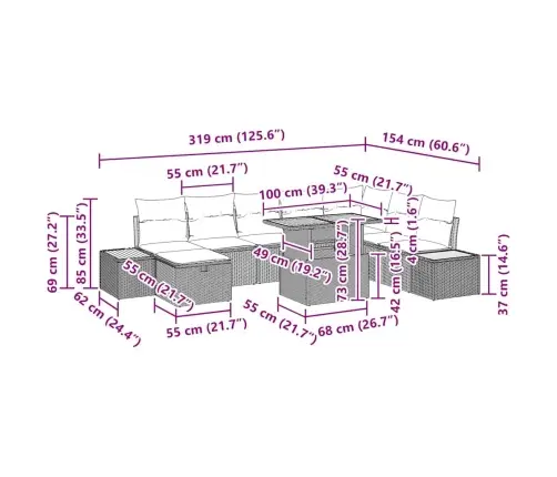 9 Gabalu Dārza Dīvānu Komplekts Ar Spilveniem Melnā Poli Rotangpalmas Vidaxl