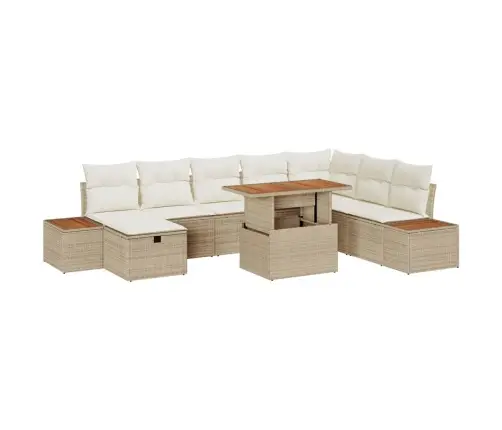 9 Gabalu Dārza Dīvānu Komplekts Ar Spilveniem Bēšā Poli Rotangpalmas Vidaxl