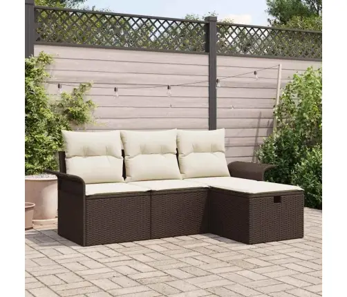 Sodo Sofų Rinkinys Su Pagalve 4 Pcs Ruda Poli Ratanas