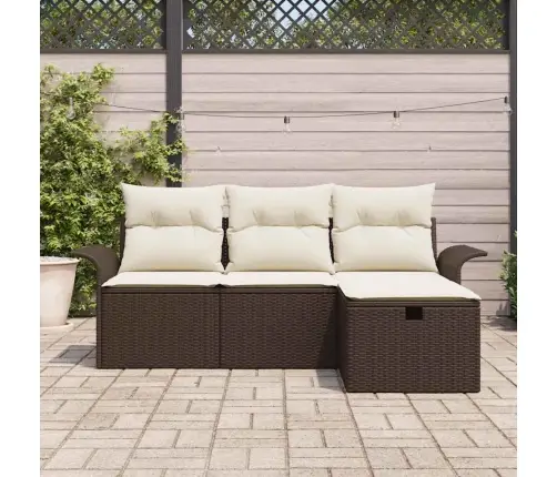 Sodo Sofų Rinkinys Su Pagalve 4 Pcs Ruda Poli Ratanas