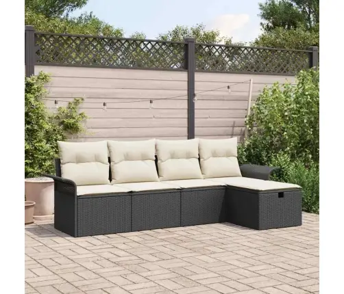 Sodo Sofų Rinkinys Su Pagalve 5 Pcs Juoda Poli Ratanas