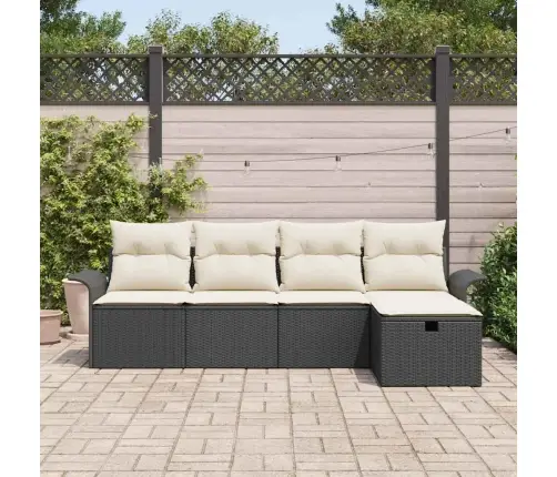 Sodo Sofų Rinkinys Su Pagalve 5 Pcs Juoda Poli Ratanas