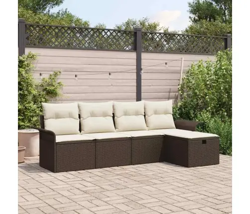 5 Daļīgs Dārza Dīvānu Komplekts Ar Spilveniem Brūns Poli Rotangpalma Vidaxl