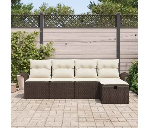 5 Daļīgs Dārza Dīvānu Komplekts Ar Spilveniem Brūns Poli Rotangpalma Vidaxl