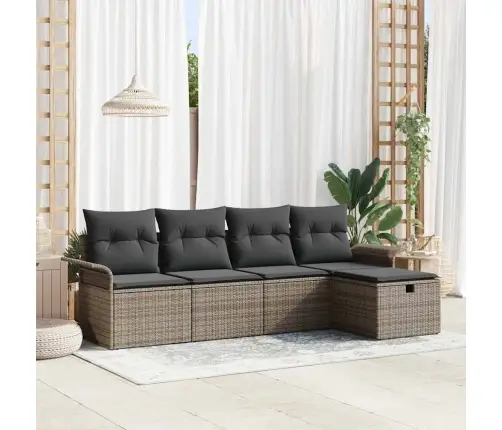 5 Gabalu Dārza Dīvānu Komplekts Ar Spilveniem Pelēkā Polietilēna Rotangpalma Vidaxl