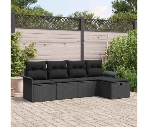 Sodo Sofų Rinkinys Su Pagalve 5 Pcs Juoda Poli Ratanas