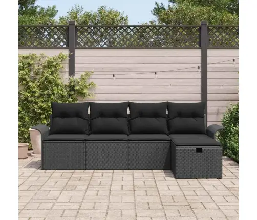 Sodo Sofų Rinkinys Su Pagalve 5 Pcs Juoda Poli Ratanas