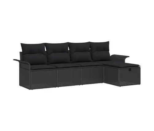 Sodo Sofų Rinkinys Su Pagalve 5 Pcs Juoda Poli Ratanas