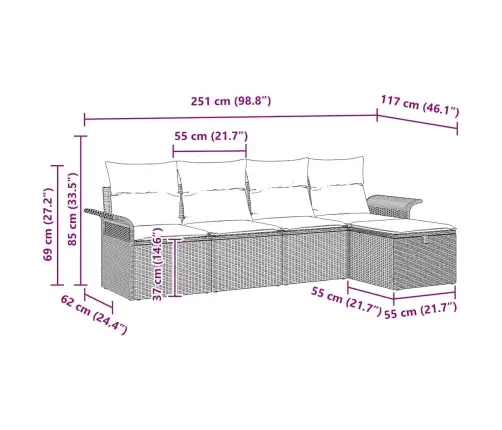 Sodo Sofų Rinkinys Su Pagalve 5 Pcs Juoda Poli Ratanas