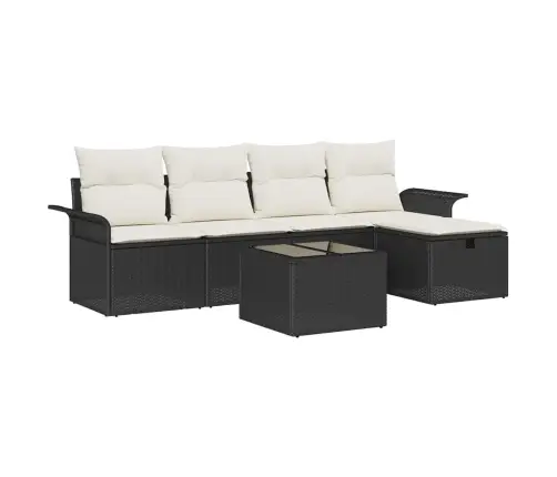 6 Gabalu Dārza Dīvānu Komplekts Ar Spilveniem, Melna Poliestera Rotangpalma Vidaxl