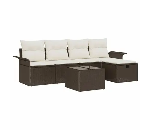 6 Daļu Dārza Dīvānu Komplekts Ar Spilveniem Brūns Poli Rotangpalma Vidaxl