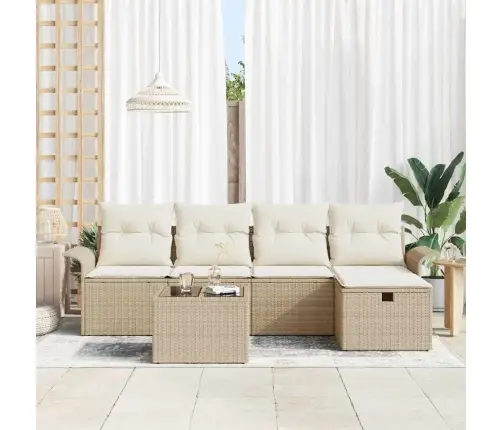 6 Daļu Dārza Dīvānu Komplekts Ar Spilveniem, Bēšā Krāsā, Poliratanā Vidaxl