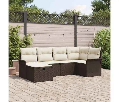 6 Gabalu Dārza Dīvānu Komplekts Ar Spilveniem Brūnā Polirotangā Vidaxl