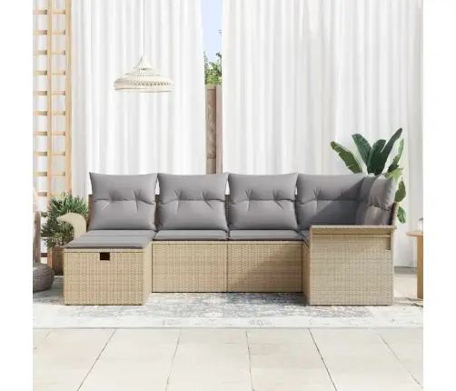 6 Gabalu Dārza Dīvānu Komplekts Ar Spilveniem Bēšs Poliestra Rotangpalma Vidaxl