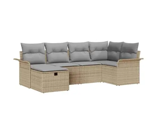 6 Gabalu Dārza Dīvānu Komplekts Ar Spilveniem Bēšs Poliestra Rotangpalma Vidaxl