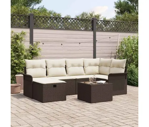 7 Gabalu Dārza Dīvānu Komplekts Ar Spilveniem Brūna Poli Ratanas Vidaxl