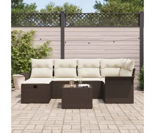 7 Gabalu Dārza Dīvānu Komplekts Ar Spilveniem Brūna Poli Ratanas Vidaxl