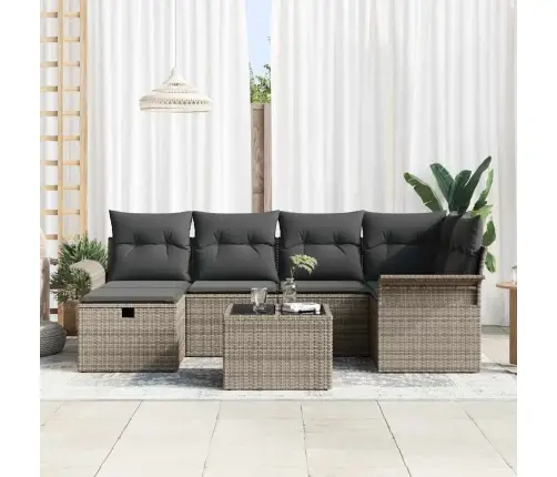 7 Daļu Dārza Dīvānu Komplekts Ar Spilveniem Pelēkā Poliratanā Vidaxl