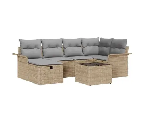 7 Daļu Dārza Dīvānu Komplekts Ar Spilveniem Bēšs Poliratanmu Vidaxl