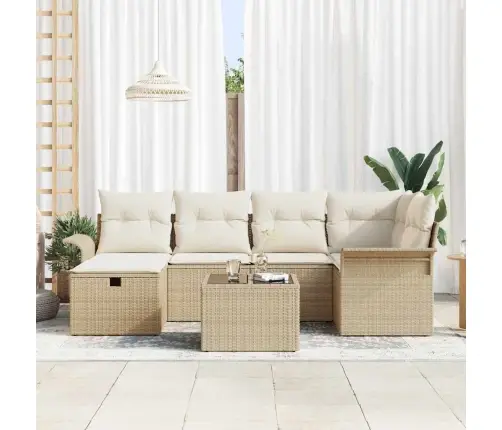 Sodo Sofų Rinkinys Su Pagalve Su Saugykla 7 Pcs Poli Ratanas